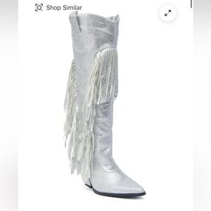 Glamorous Silver Fringe Heeled Boots